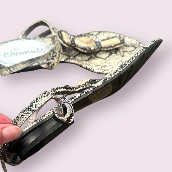Coconuts Cream and Black Snakeskin Print Sandals with Jewel Details - Picture 7 of 9